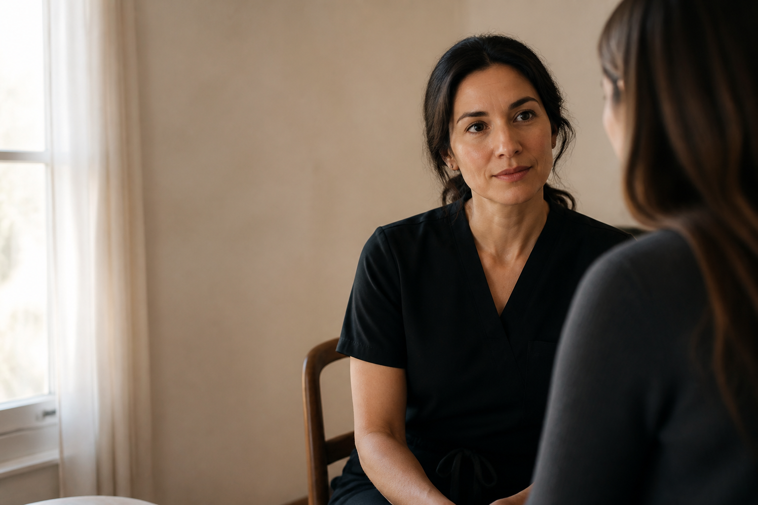 Provider in a quiet wellness consult with a guest